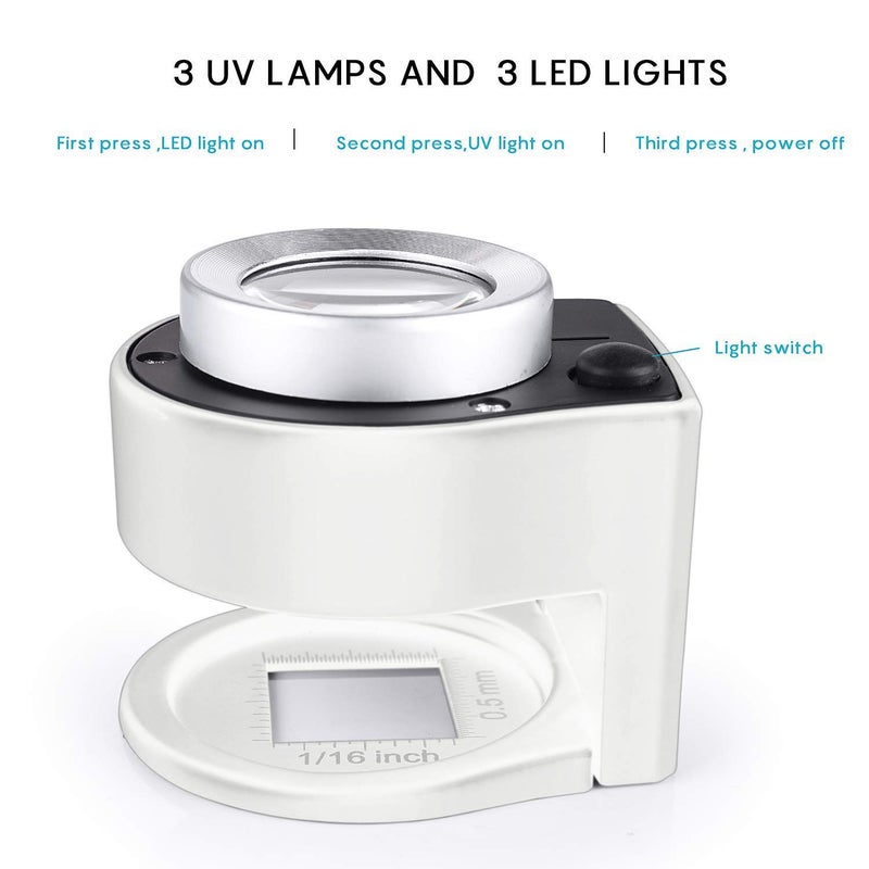 Amoper 30X Loupe Magnifier with 6 Light,Desktop Portable Metal Magnifier Folding Scale Sewing Magnifing Glass for Textile Optical Jewelry Tool Coins Currency (White) - Image 2
